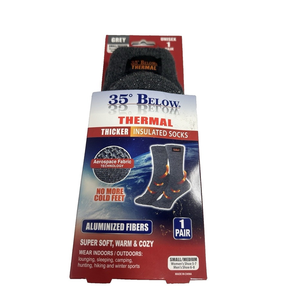 35‎ below thermal thicker insulated crew socks super soft unsex 1 pair grey